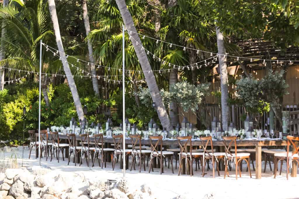 Reception table decor at Little Palm Island